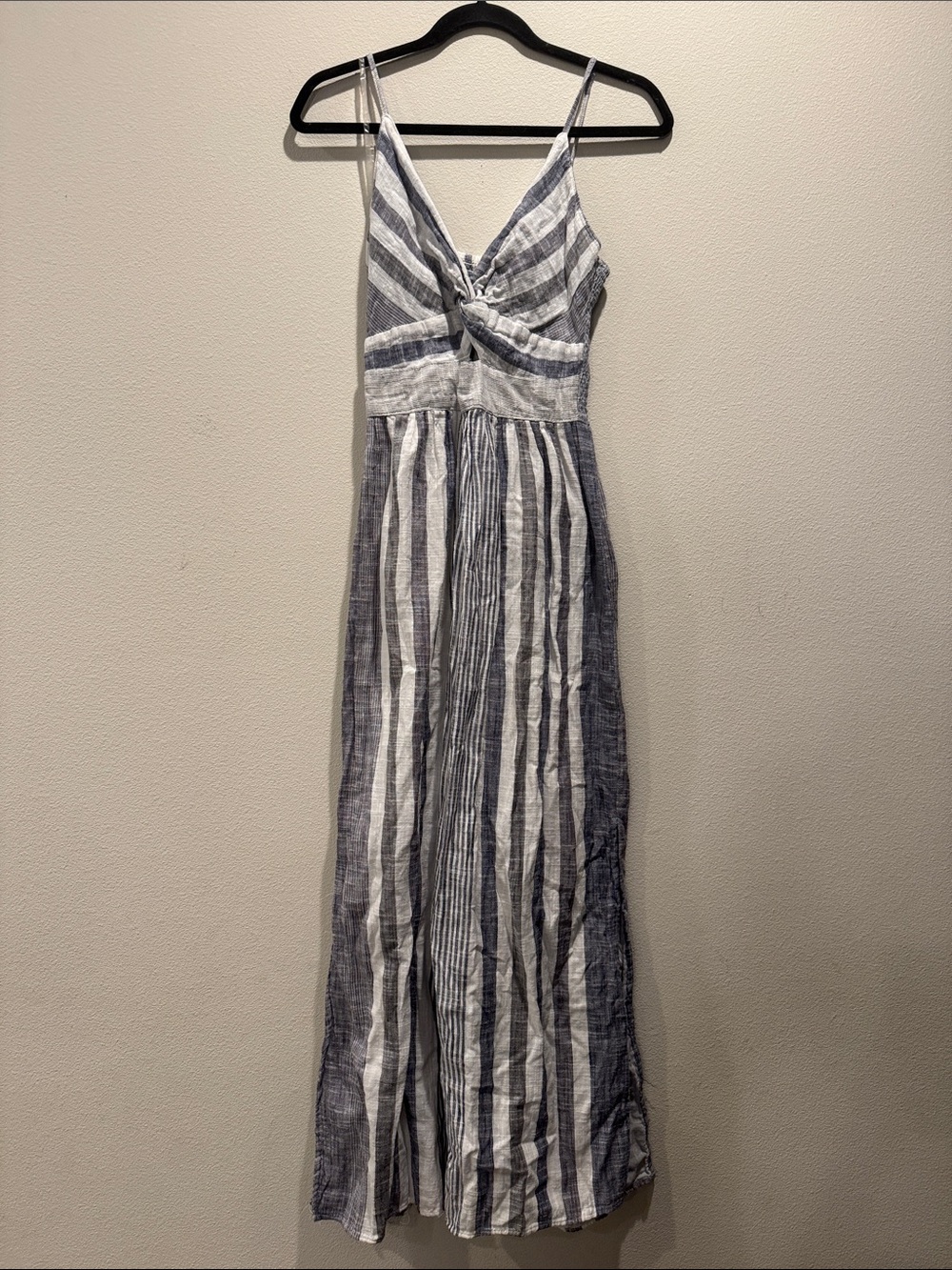 Angie Blue & White Striped Twist-Front Maxi Dress